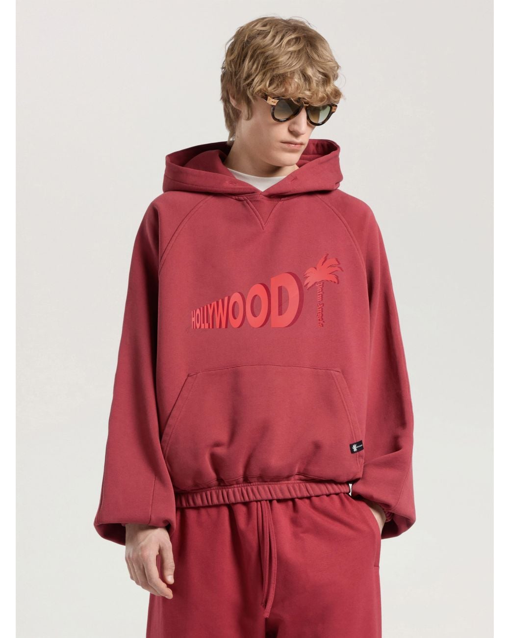 Palm Angels Red Sunset Blvd Palm Loose Hoodie Brick for men