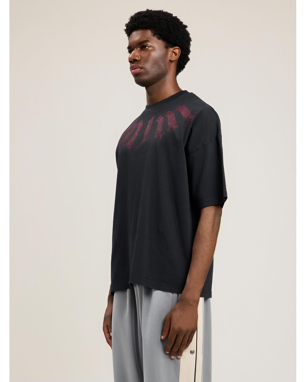 Palm Angels Blue Big Neck Logo Loose T-Shirt for men