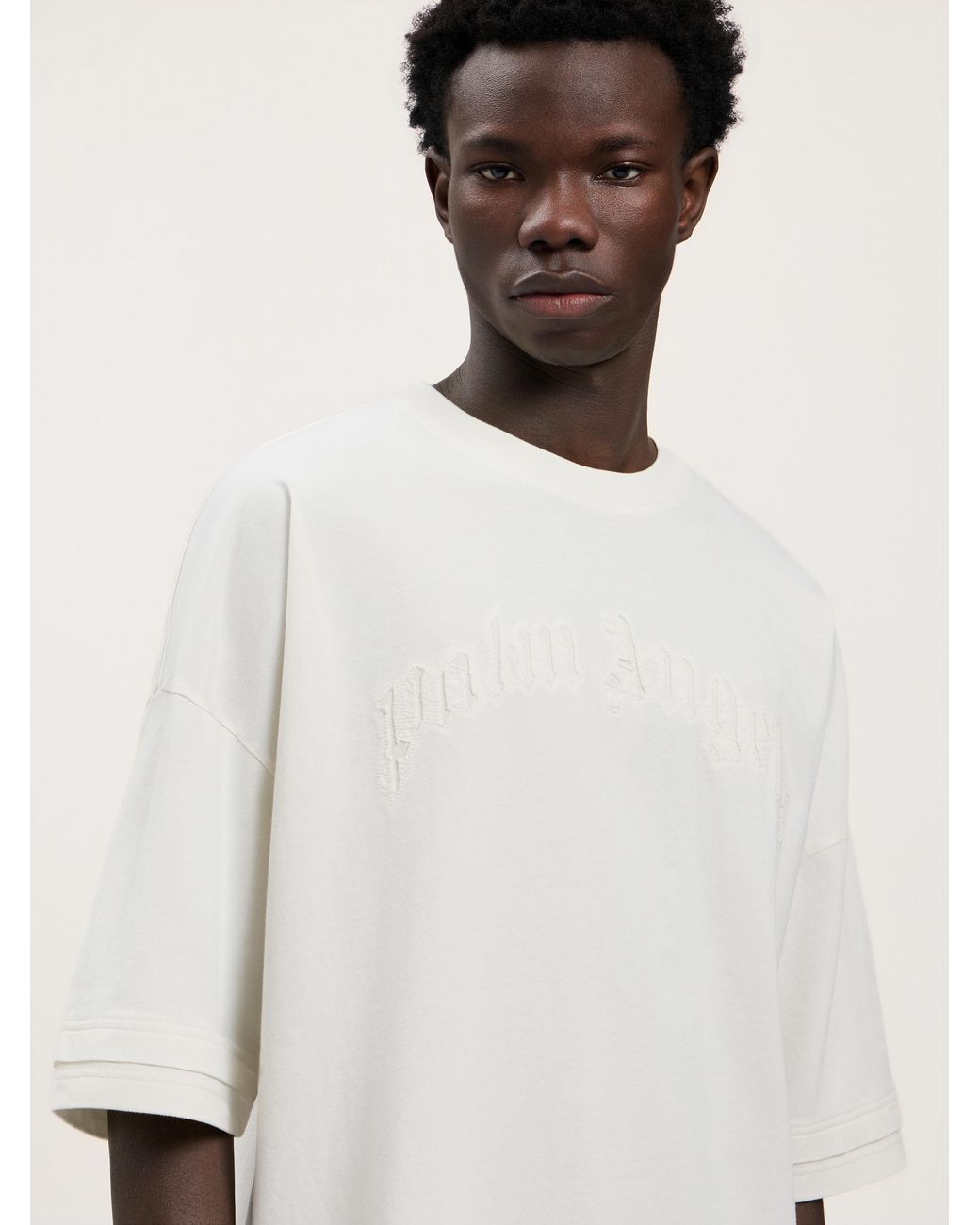Palm Angels White Curved Logo Loose Double T-Shirt for men