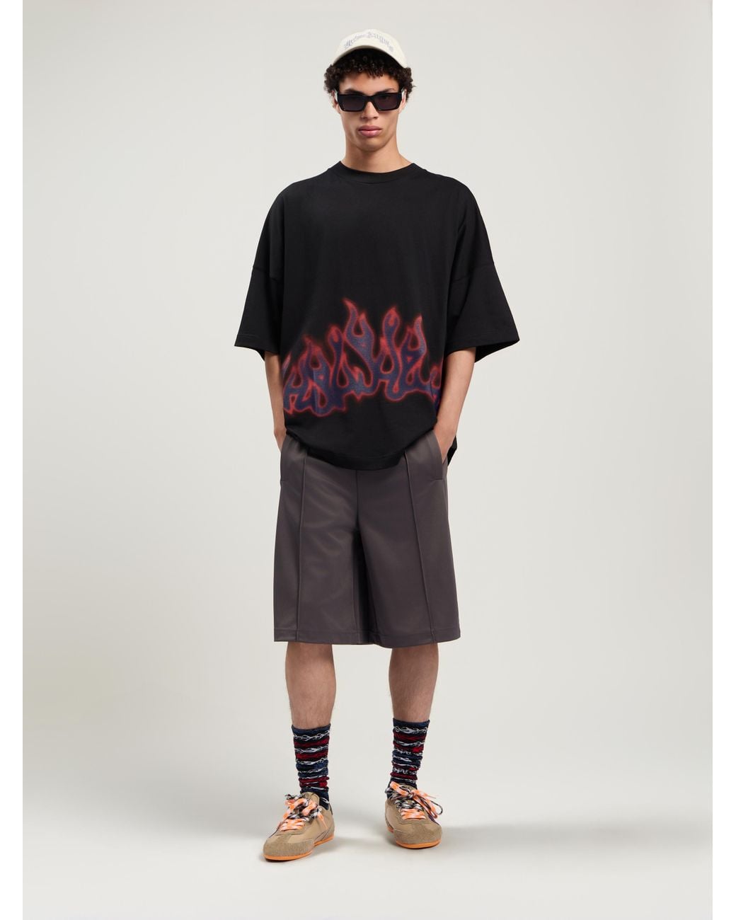 Palm Angels Multicolor Back Curved Logo Track Shorts Dark for men