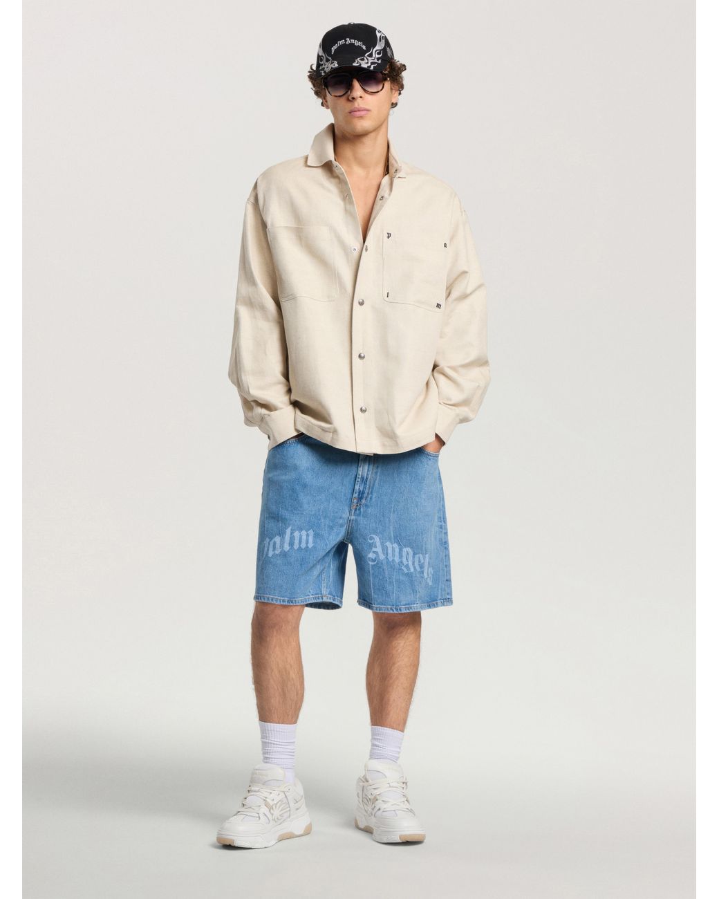Palm Angels Natural Palm Type Loose Shirt Off for men
