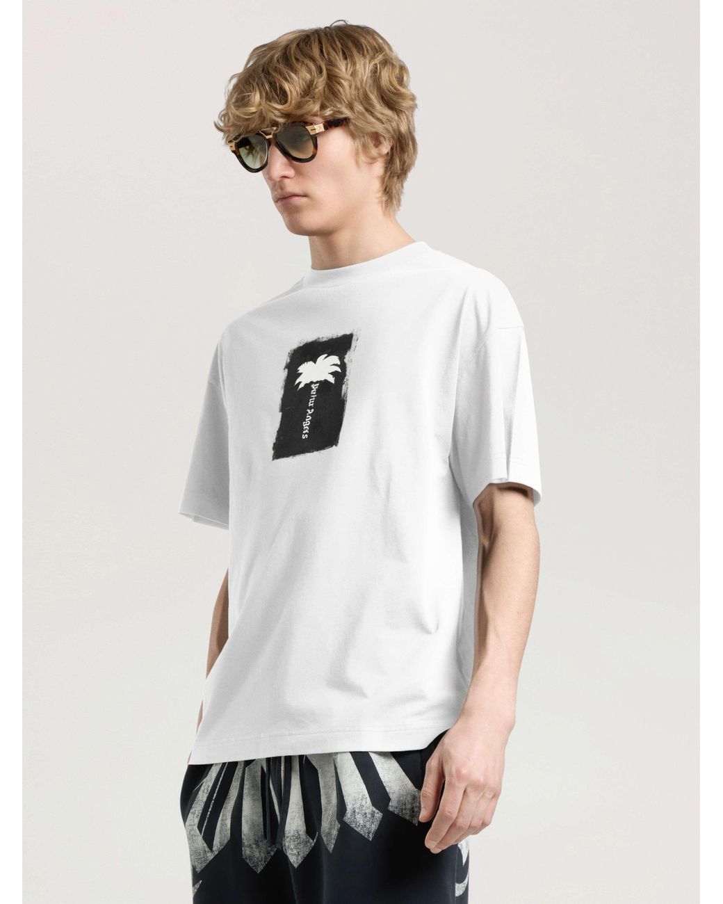 Palm Angels White Brushed Palm Tree Regular T-Shirt Off for men
