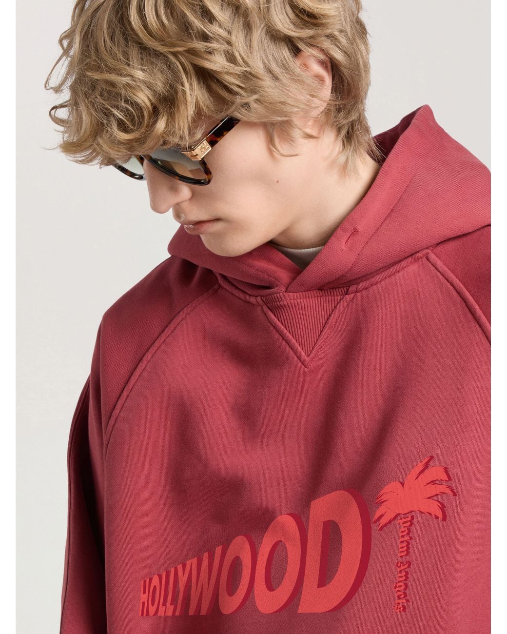 Palm Angels Red Sunset Blvd Palm Loose Hoodie Brick for men