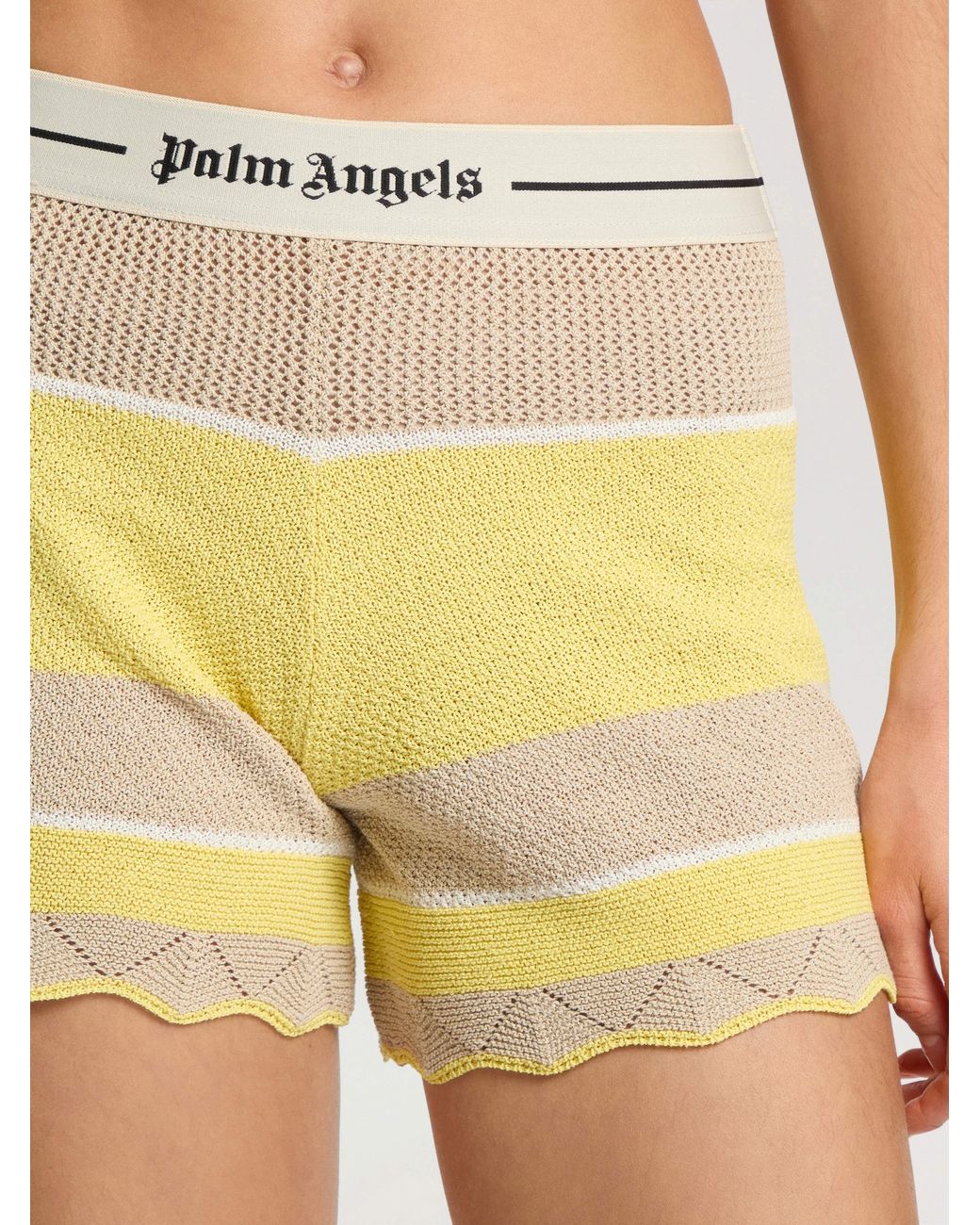 Palm Angels Yellow Logo Beach Knit Shorts Light