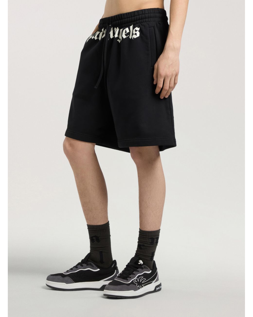 Palm Angels Black Waist Logo Sweatshorts for men
