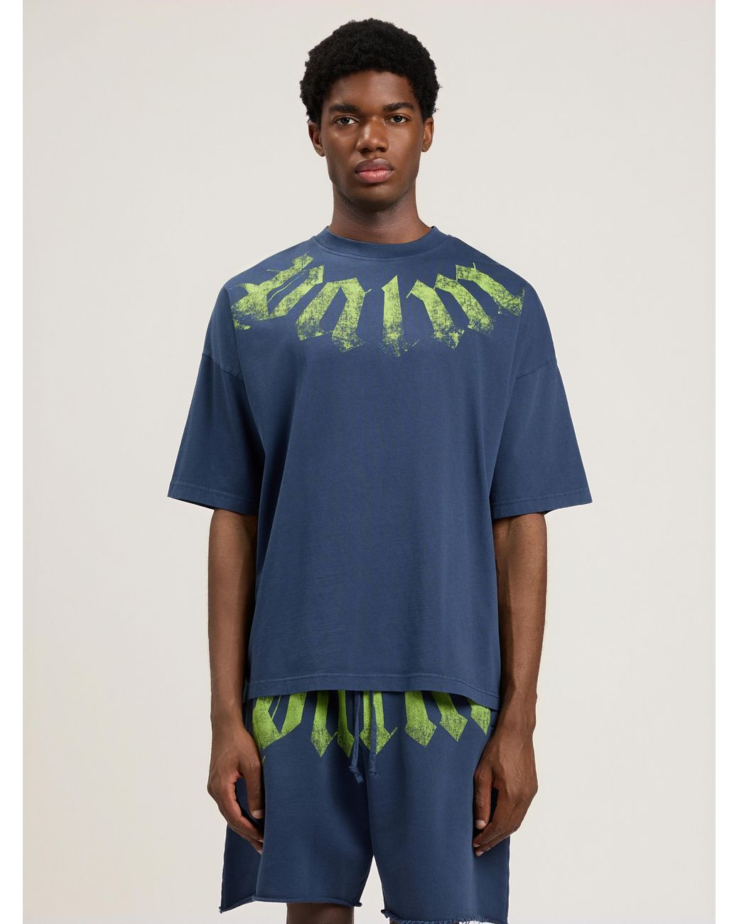 Palm Angels Blue Big Neck Logo Loose T-Shirt for men