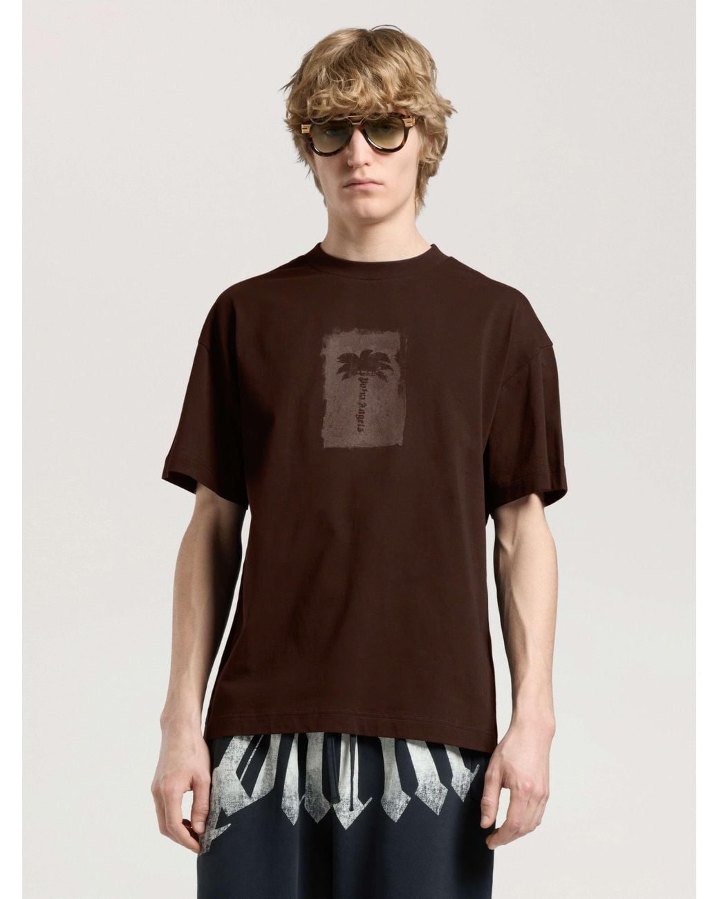 Palm Angels Brown Brushed Palm Tree Regular T-Shirt for men