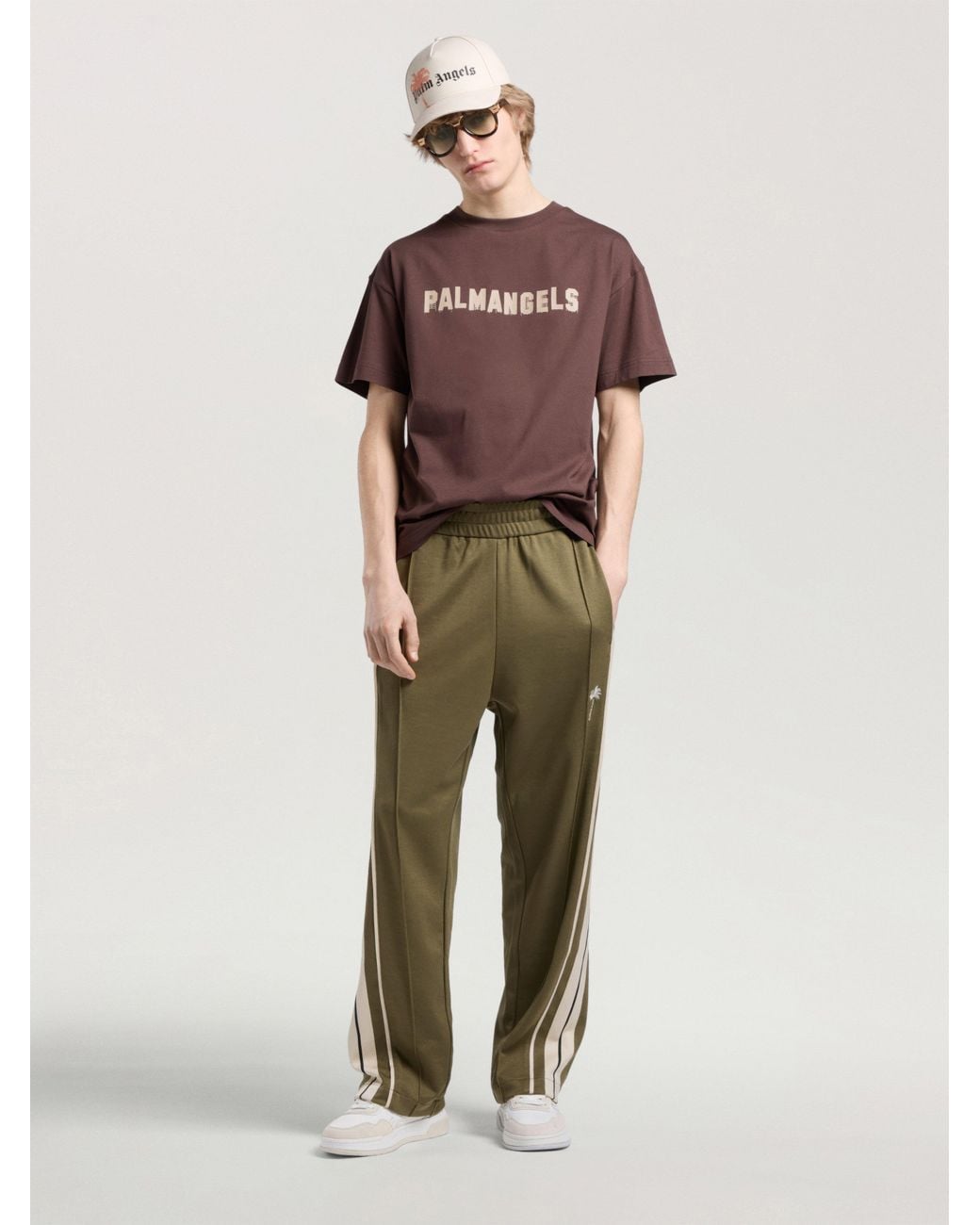 Palm Angels Green Palm Tree Striped Track Pants for men