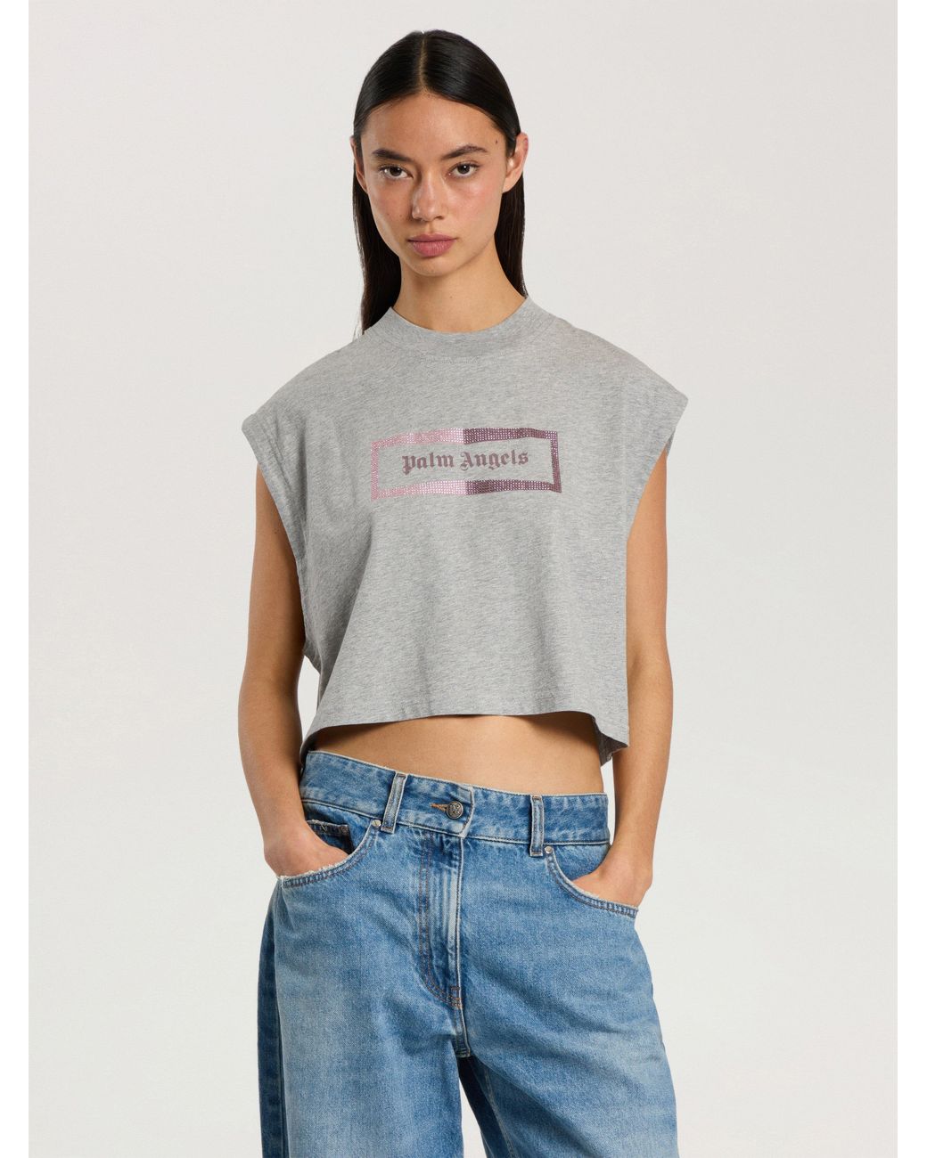 Palm Angels Gray Studded Box Logo Tank Top