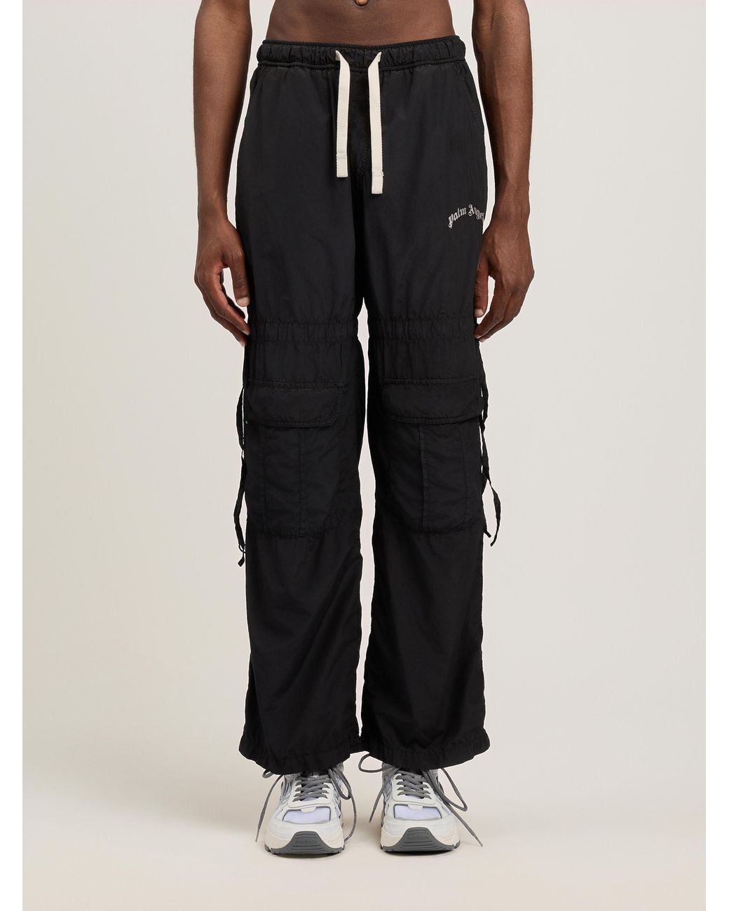 Palm Angels Black Curved Logo Draws Cargo Pants for men
