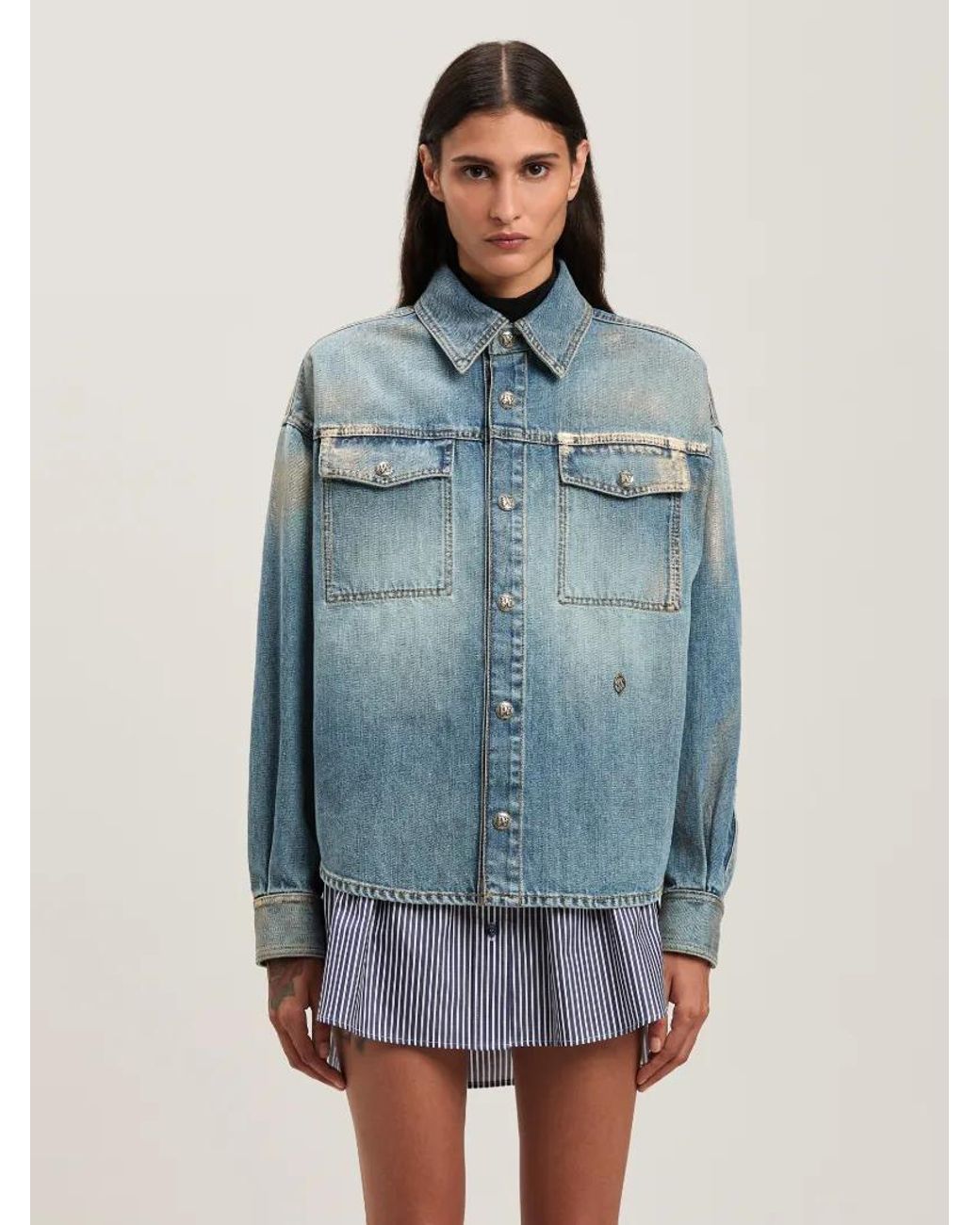 Palm Angels Blue Coated Denim Shirt