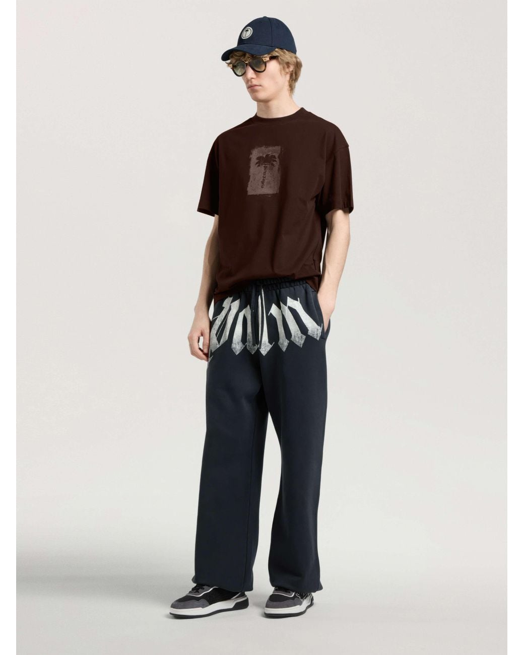Palm Angels Brown Brushed Palm Tree Regular T-Shirt for men