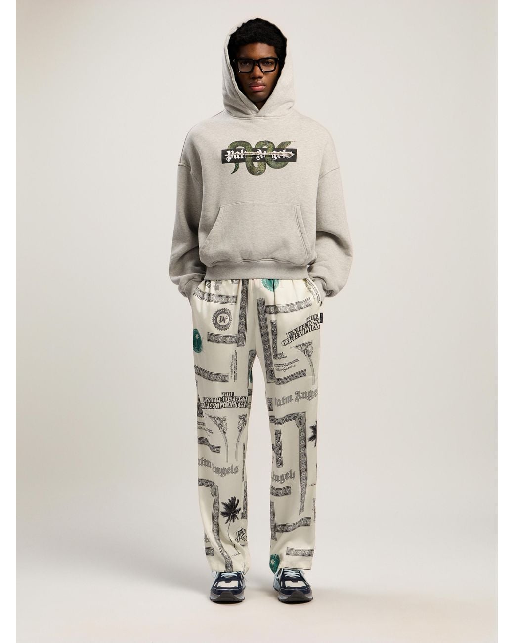 Palm Angels Natural Snake Graphic Hoodie Melange for men