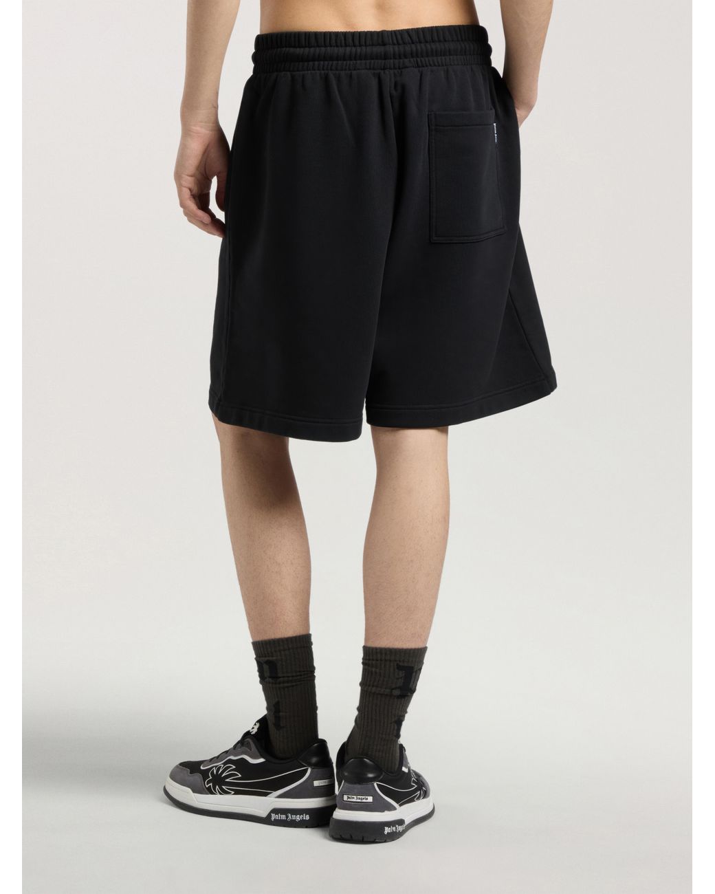 Palm Angels Black Waist Logo Sweatshorts for men