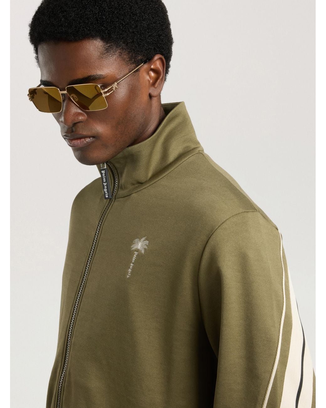 Palm Angels Green Palm Tree Striped Track Jacket for men