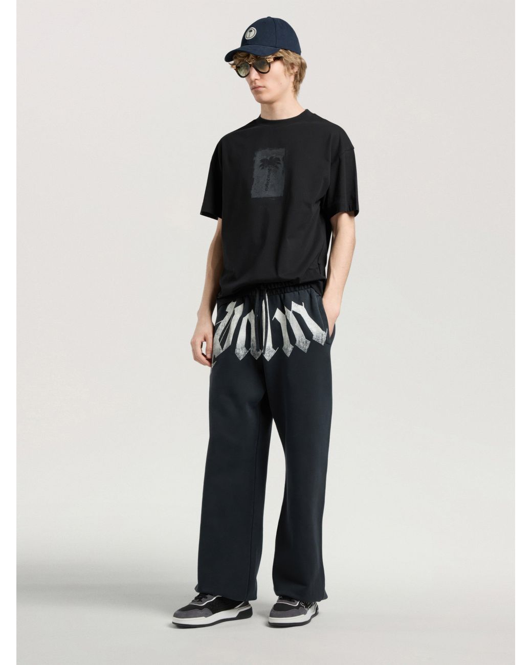 Palm Angels Black Brushed Palm Tree Regular T-Shirt for men