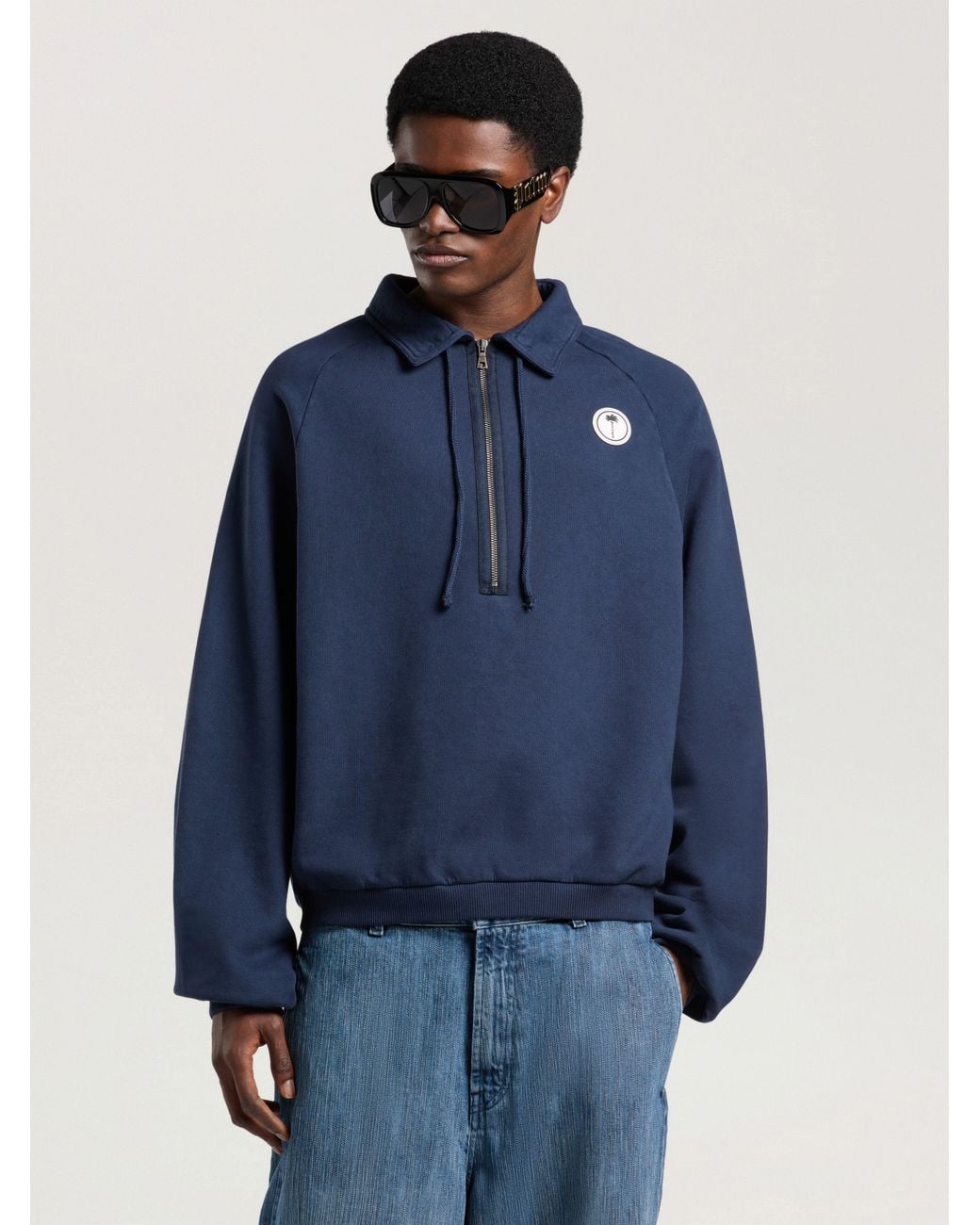 Palm Angels Blue Palm Shadow Zipped Crew for men