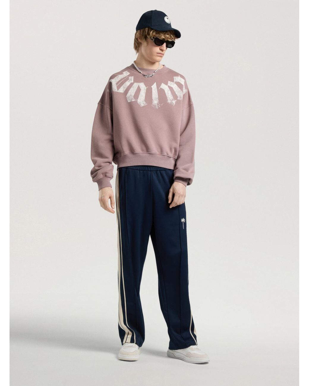 Palm Angels Blue Palm Tree Striped Track Pants for men
