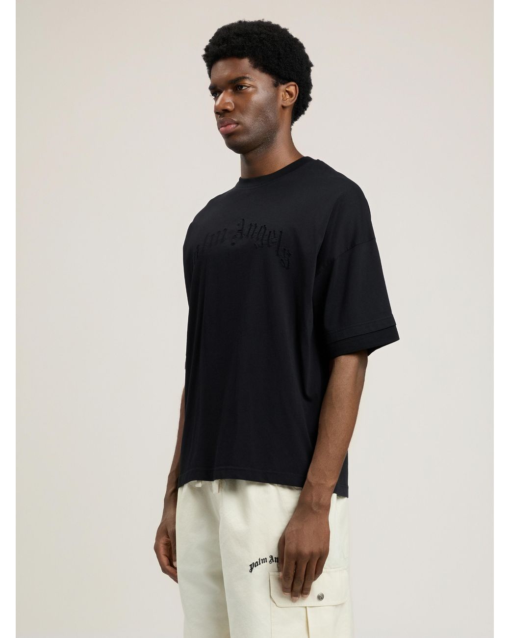 Palm Angels Blue Curved Logo Loose Double T-Shirt for men