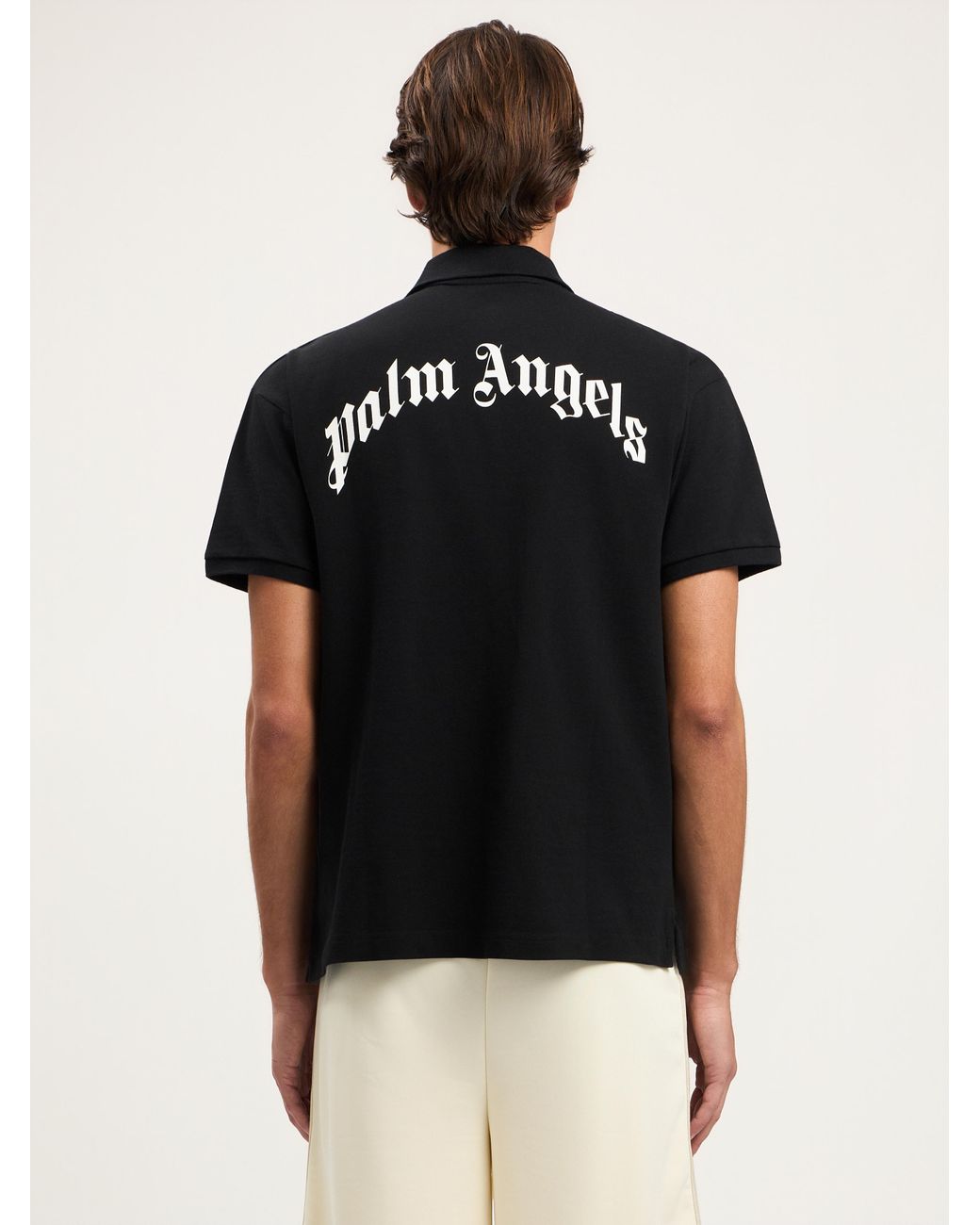 Palm Angels Black Curved Logo Polo Shirt for men