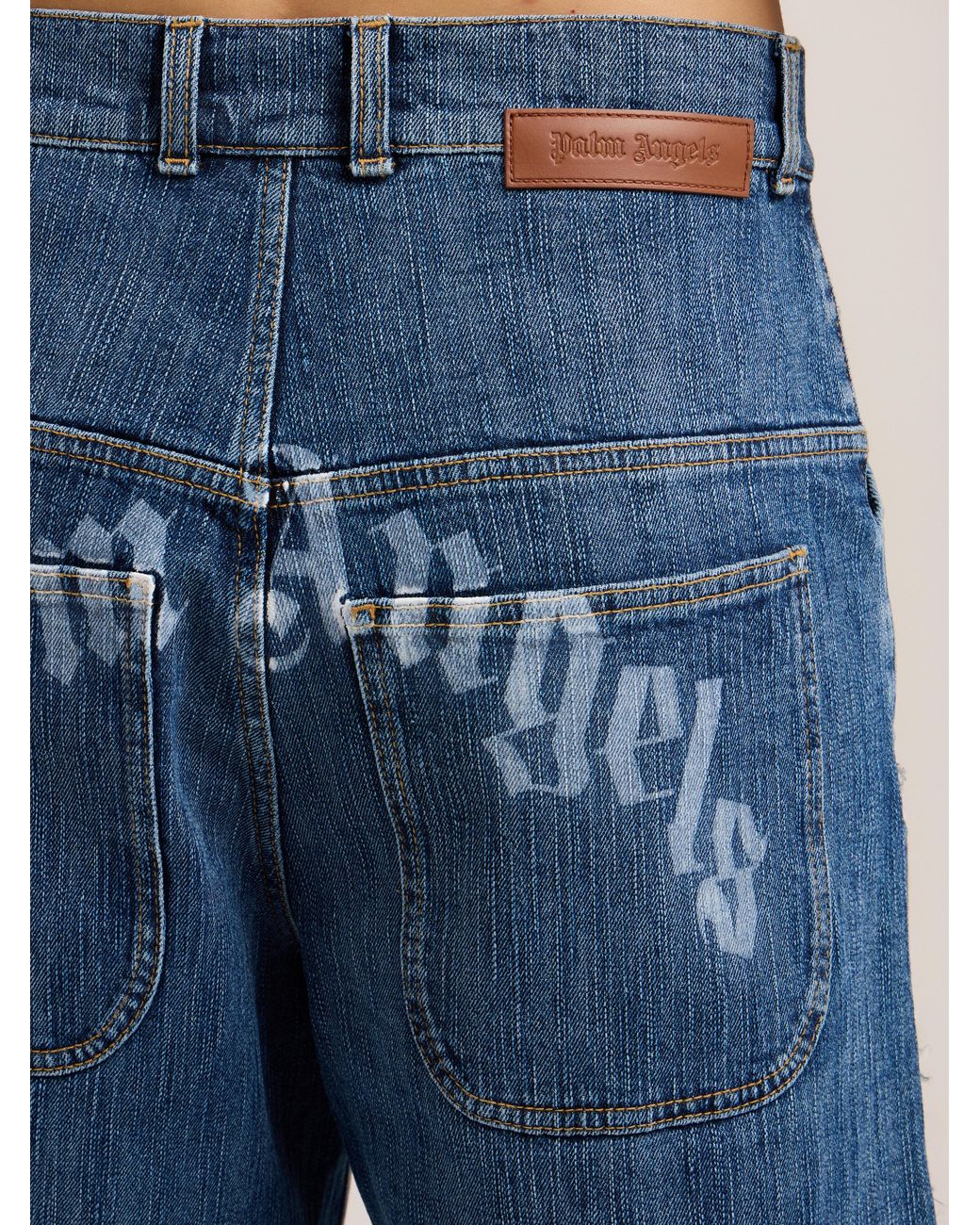 Palm Angels Blue Curved Logo Skater Shorts for men