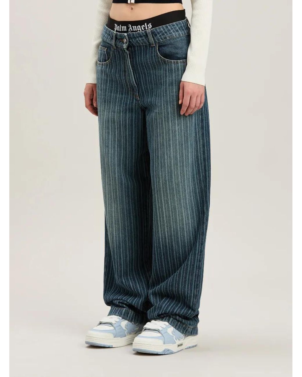Palm Angels Blue Laser Pinstripe Loose Dnm Pnt Light Light
