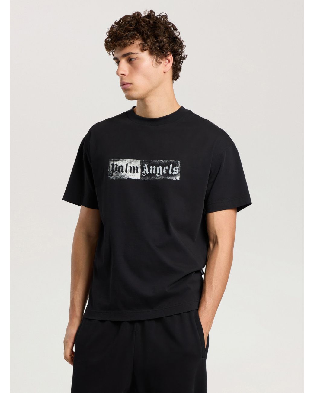 Palm Angels Black Stamp Logo Regular T-Shirt for men