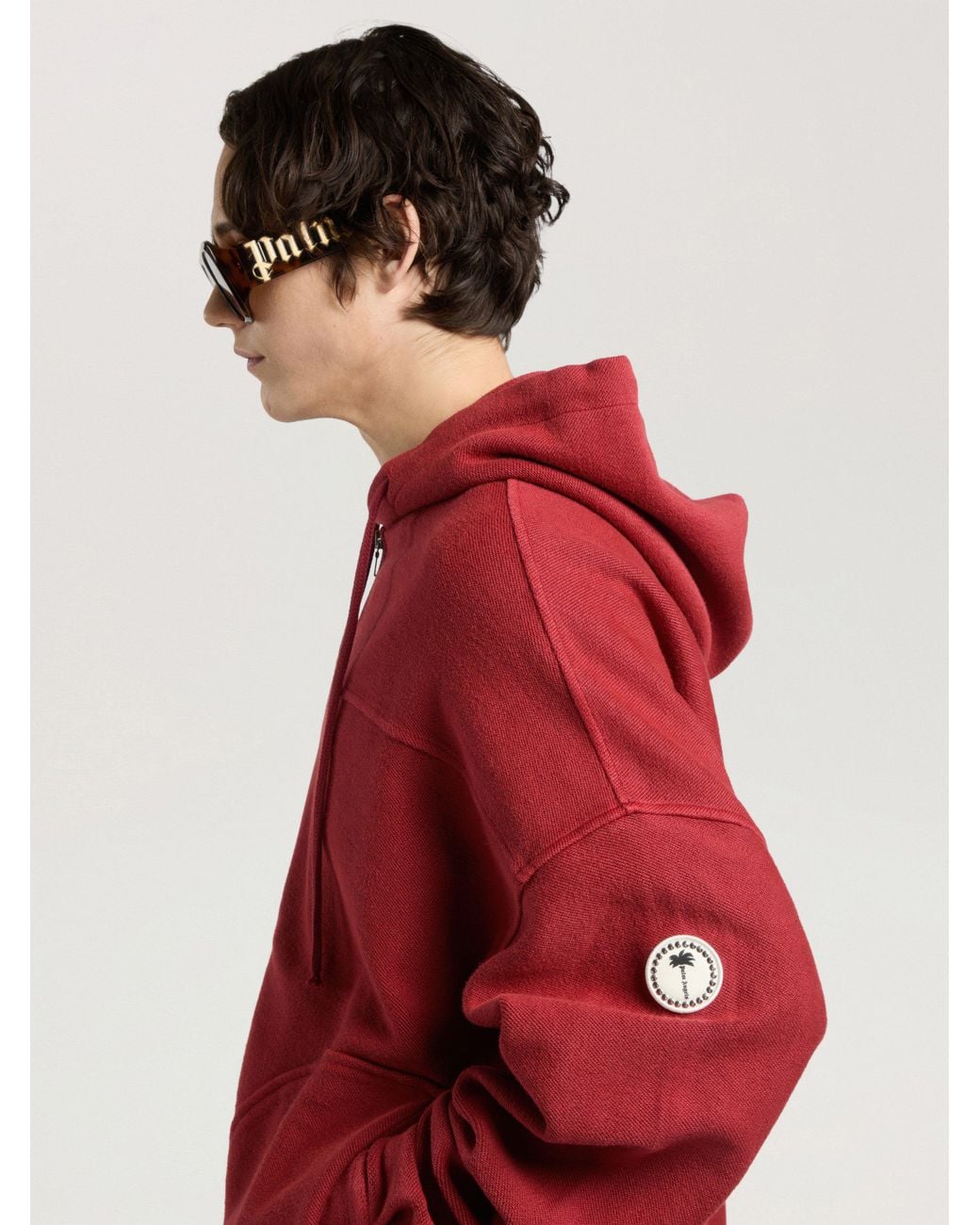 Palm Angels Red Palm Tree Zip Loose Hoodie Brick for men