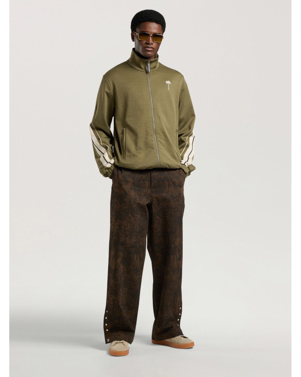 Palm Angels Green Palm Tree Striped Track Jacket for men
