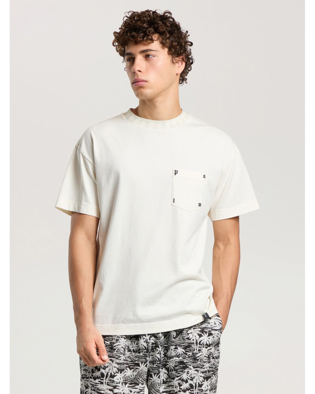 Palm Angels White Palm Ribbed Regular T-Shirt Off for men