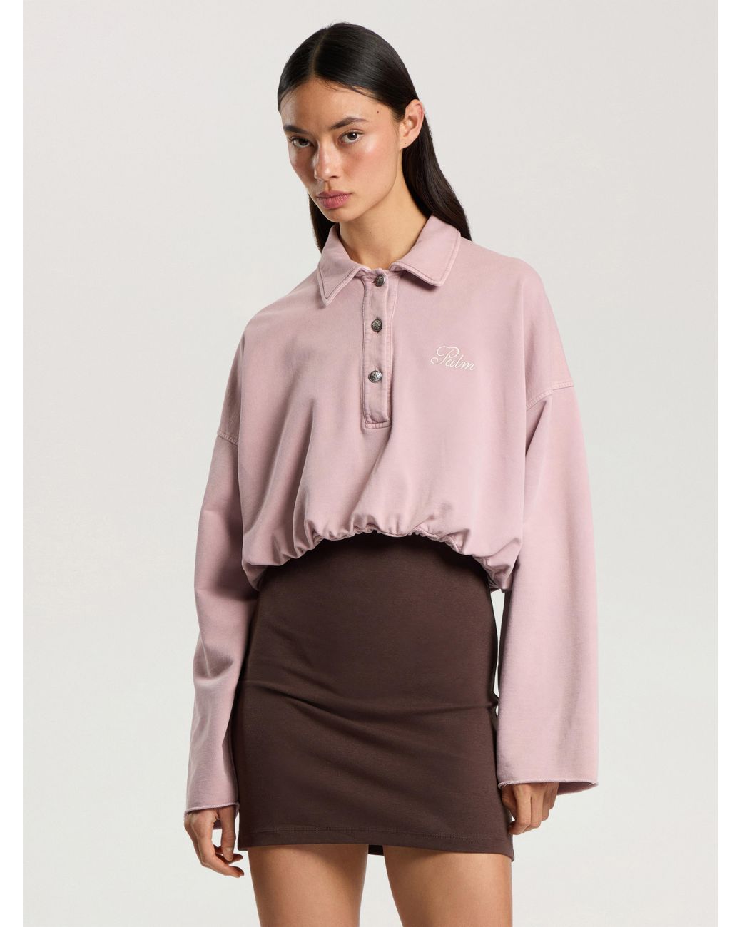 Palm Angels Pink Palm Sway Cropped Long Sleeve Polo