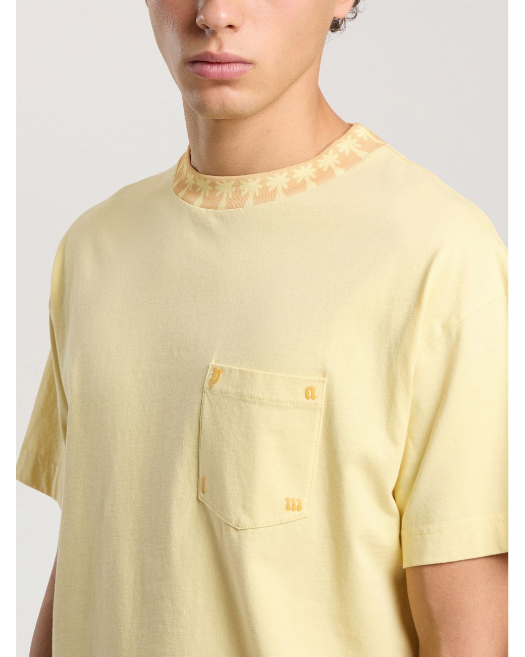 Palm Angels Yellow Palm Ribbed Regular T-Shirt Light for men