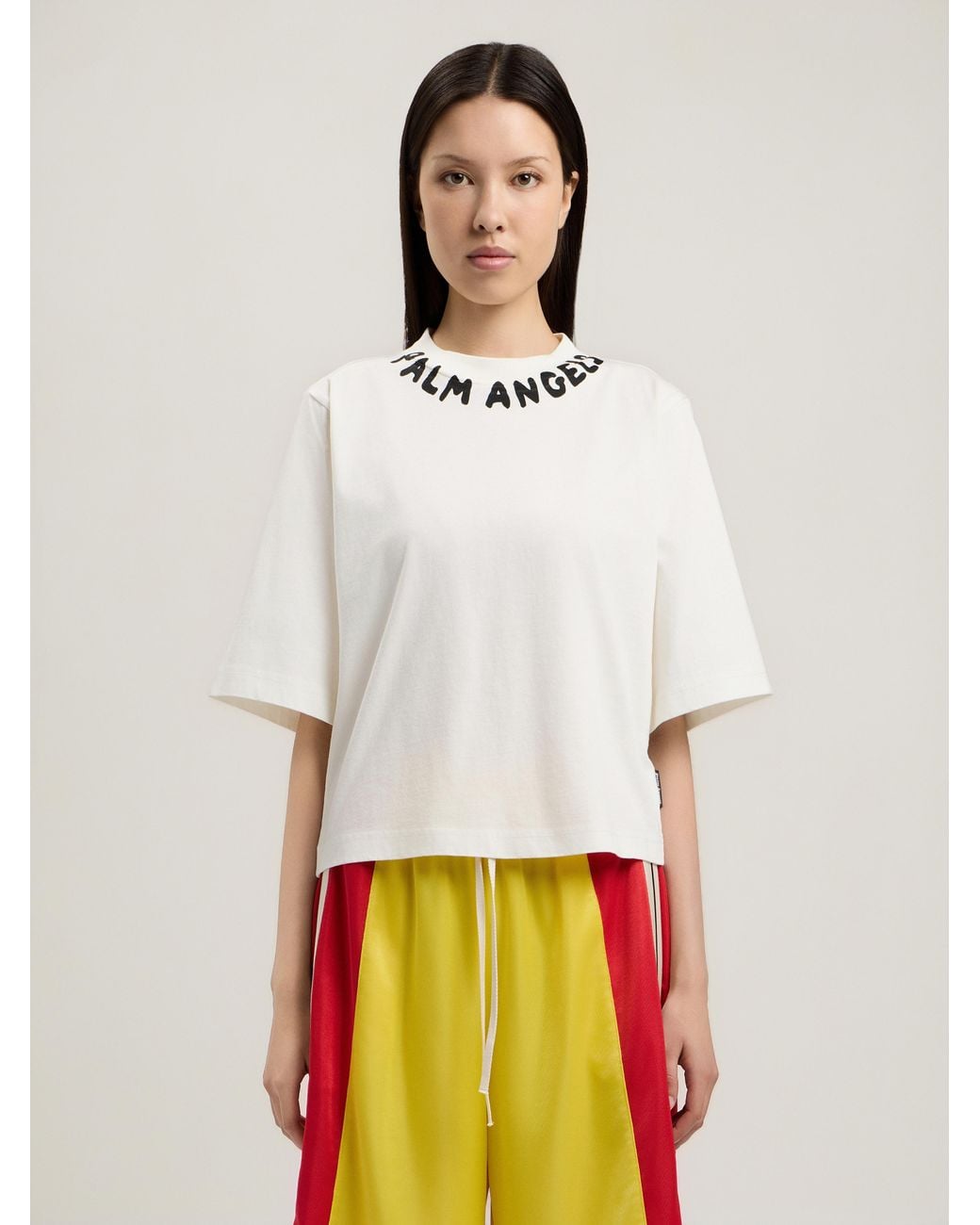 Palm Angels Natural Neck Logo Boxy T-Shirt
