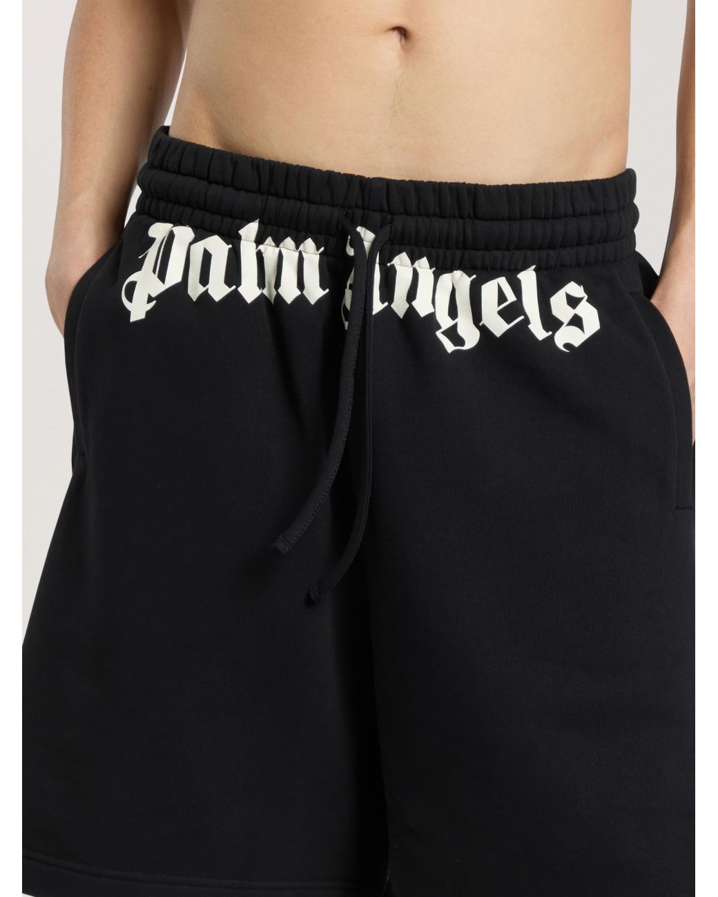 Palm Angels Black Waist Logo Sweatshorts for men