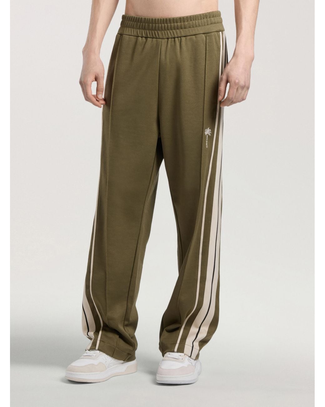 Palm Angels Green Palm Tree Striped Track Pants for men