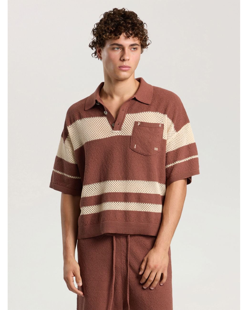 Palm Angels Brown Palm Type Loose Knit Polo for men