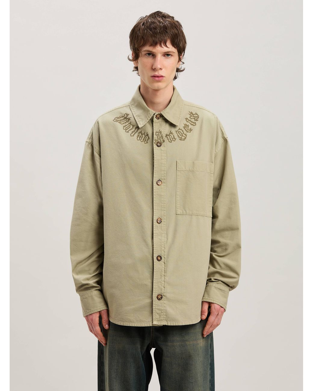 Palm Angels Natural Camel Flame Logo Overshirt for men
