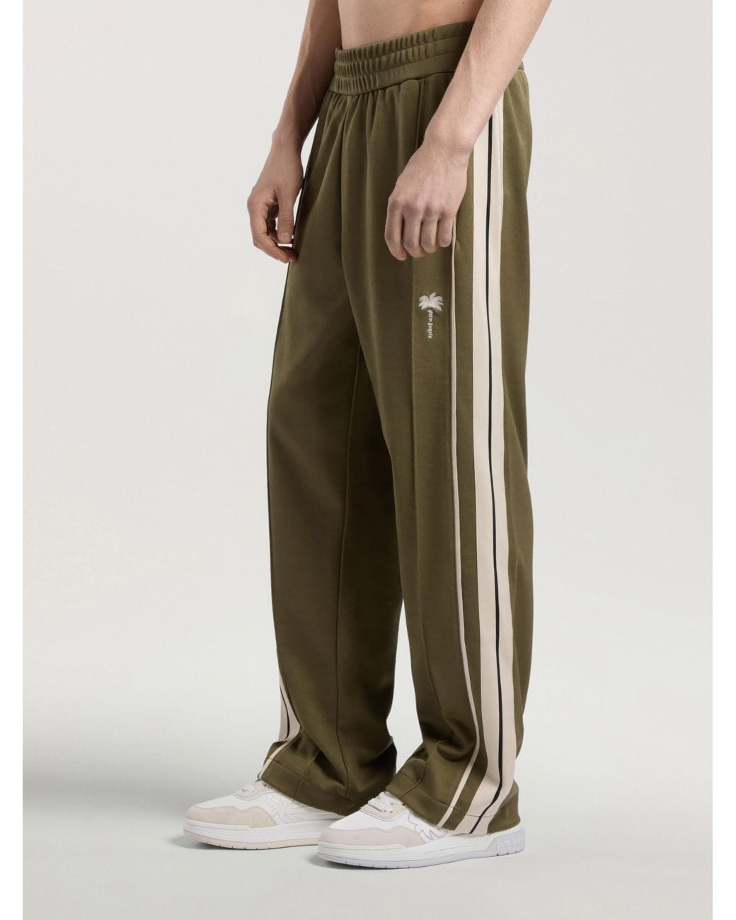 Palm Angels Green Palm Tree Striped Track Pants for men