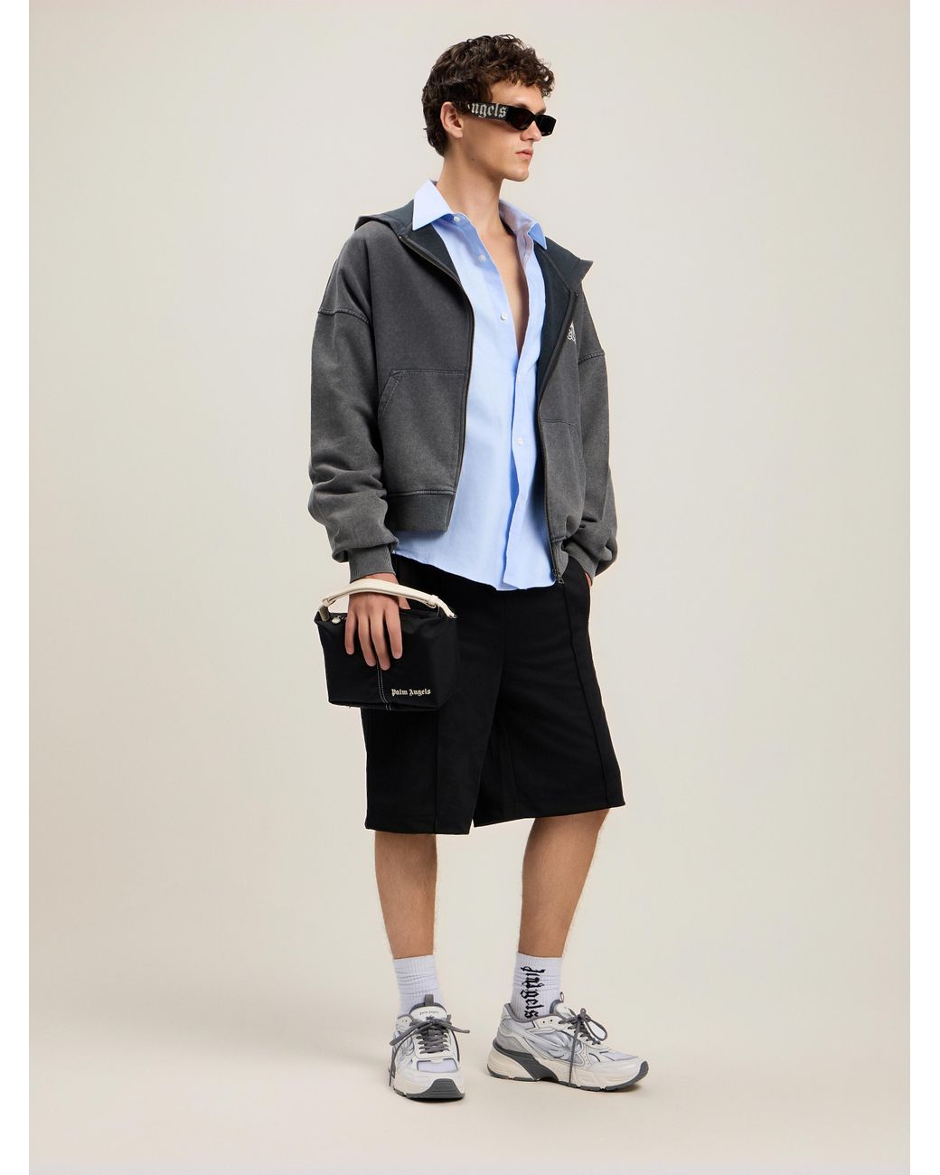 Palm Angels White Back Curved Logo Track Shorts for men