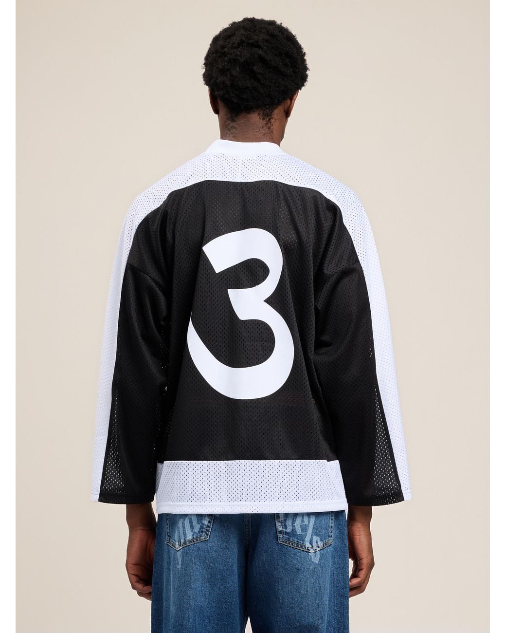 Palm Angels Black Thai Logo Mesh Loose Long-Sleeved T-Shirt for men
