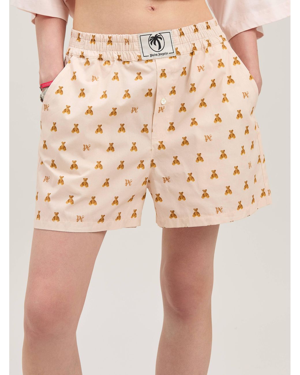 Palm Angels Natural Mini Bear Monogram Shorts Soft