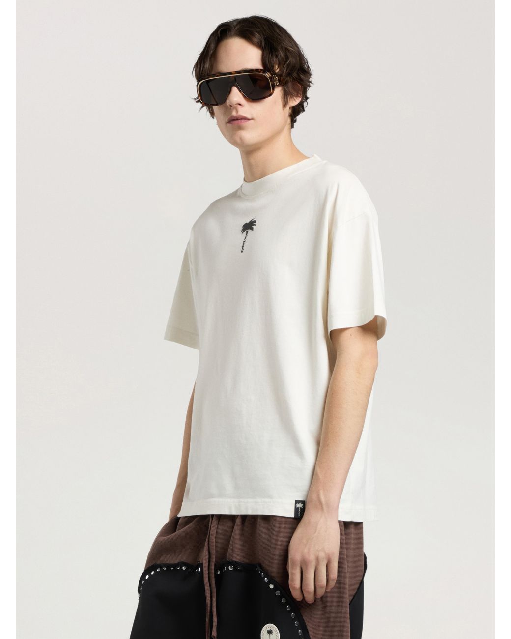 Palm Angels Natural Palm Tree Statement Regular T-Shirt Off for men