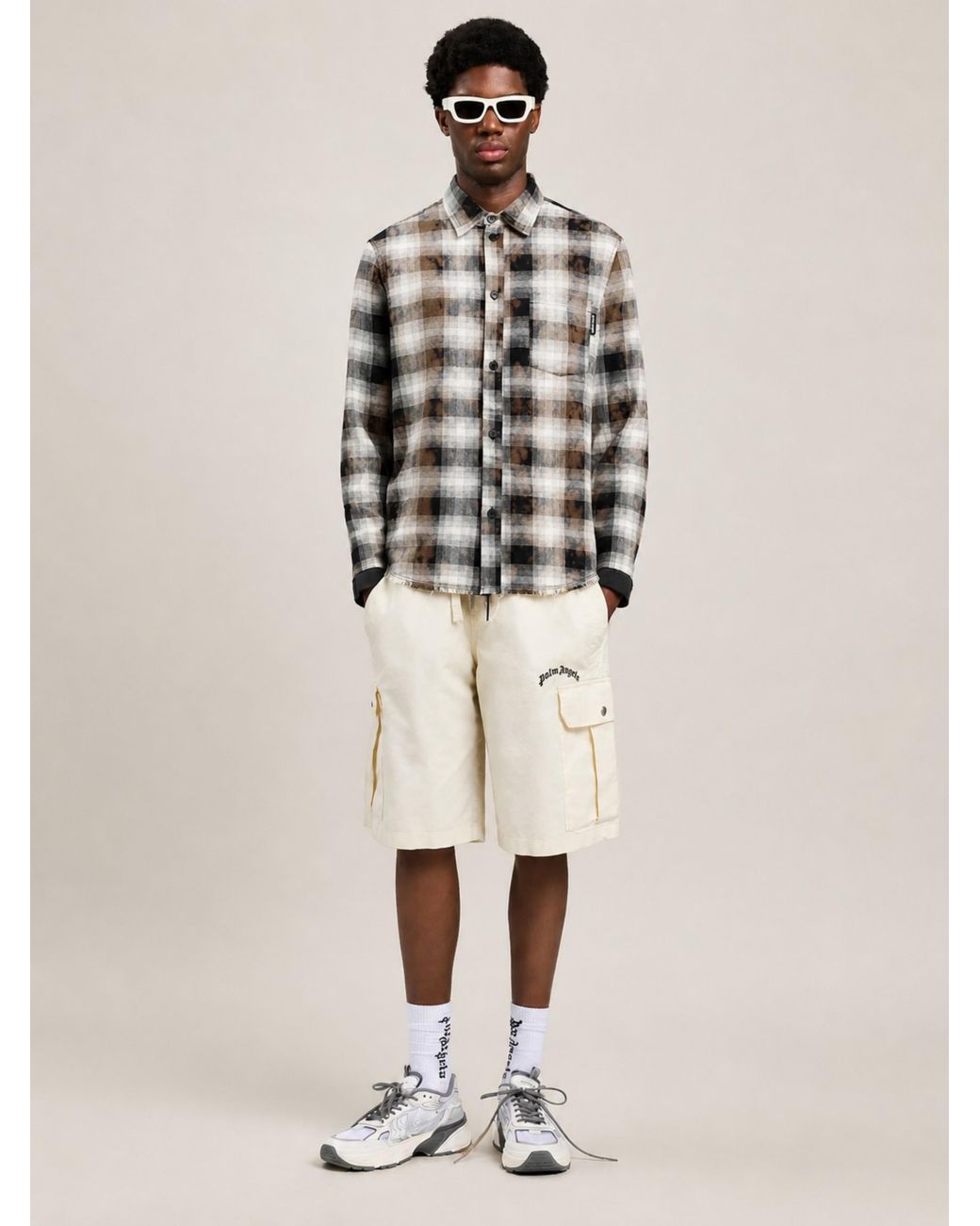 Palm Angels White Classic Logo Check Shirt for men