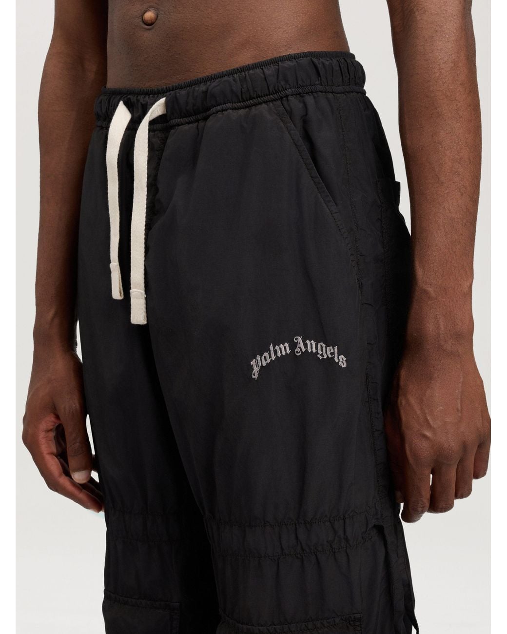 Palm Angels Black Curved Logo Draws Cargo Pants for men