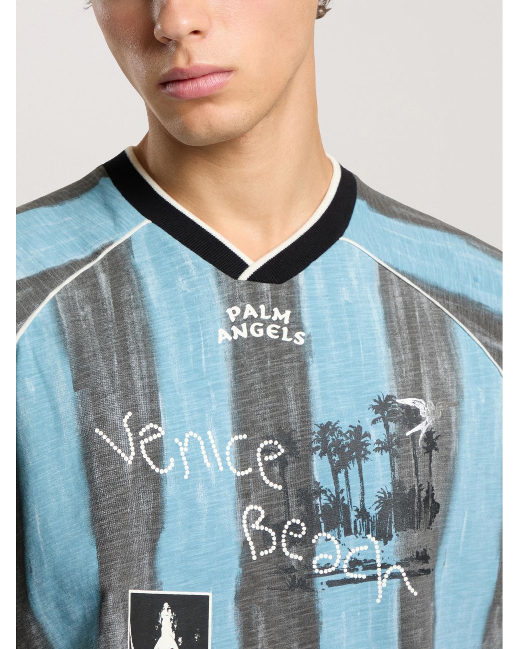 Palm Angels Blue Soccer Cali Regular T-Shirt for men