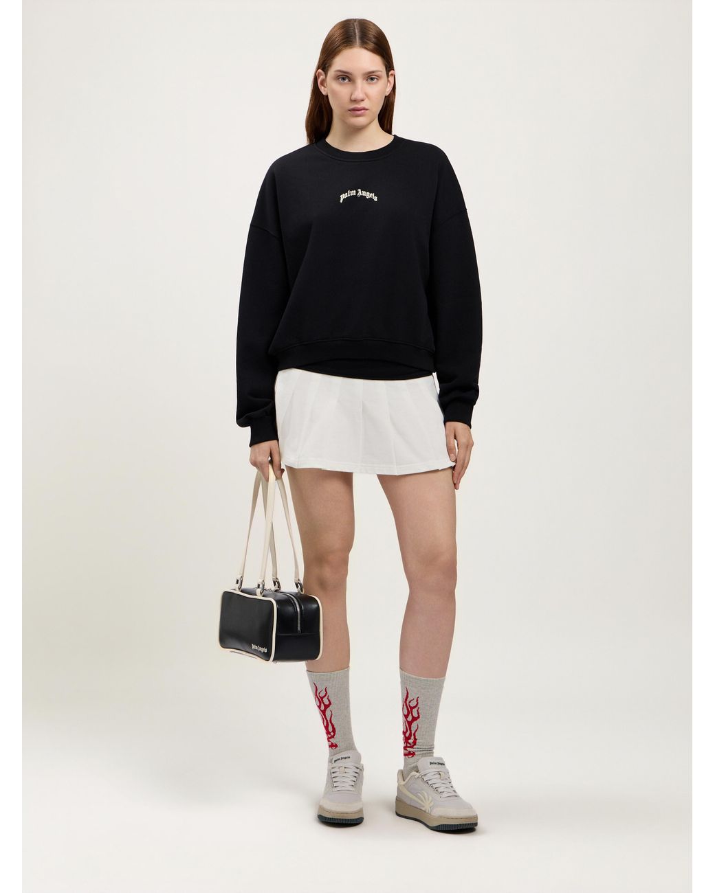 Palm Angels Black Curved Logo Crop Sweatshirt