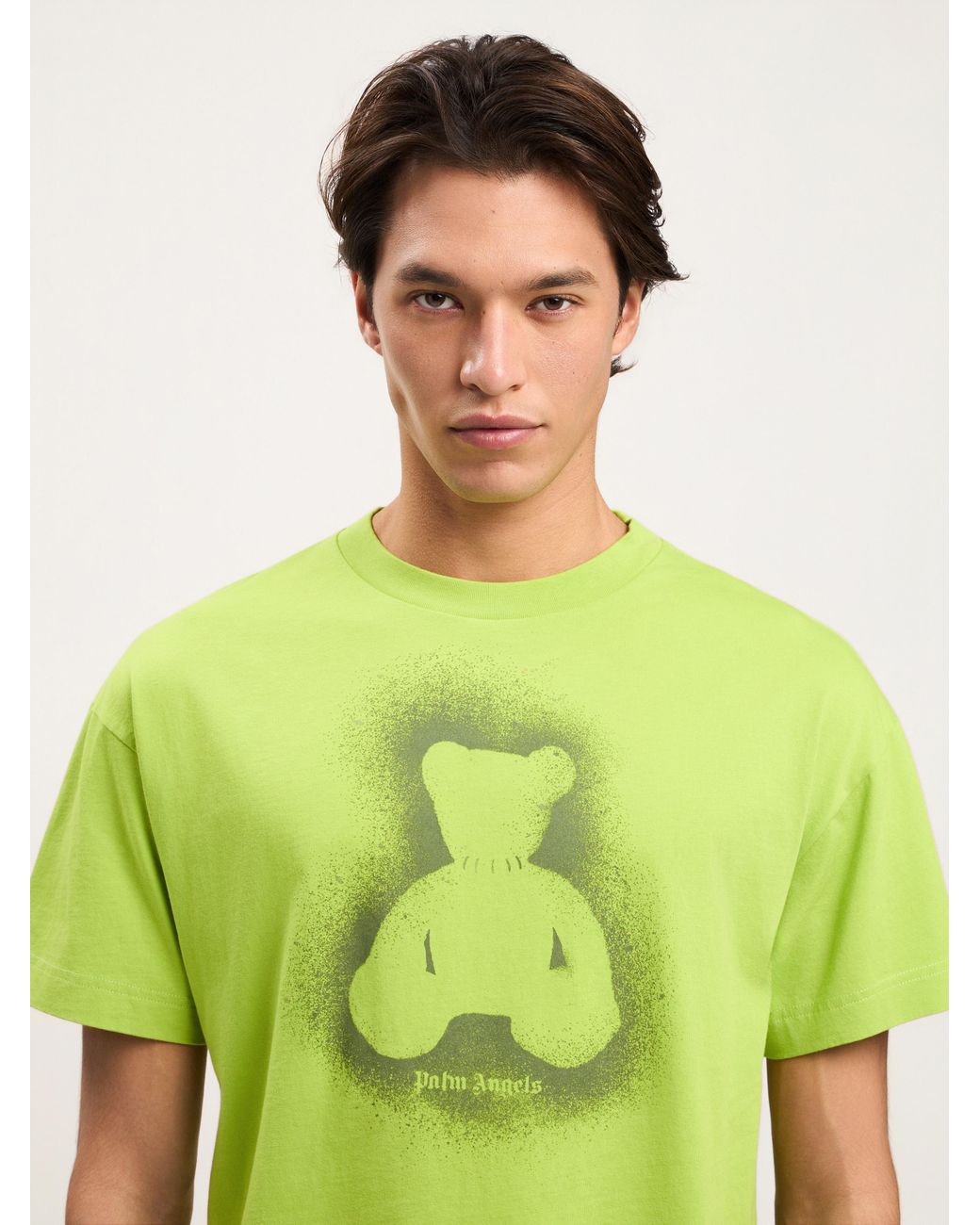 Palm Angels Green Spray Bear T-Shirt for men