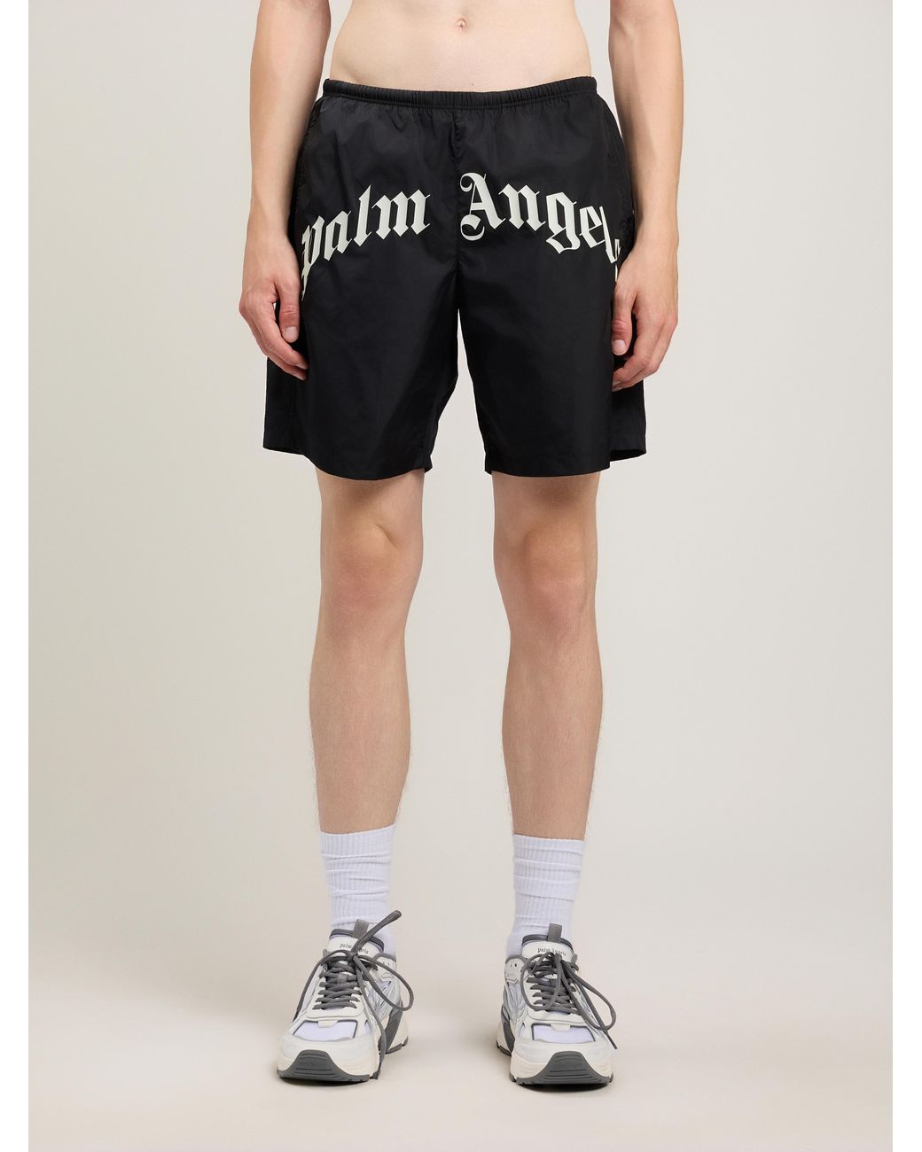 Palm Angels Black Curved Logo Swimshorts for men
