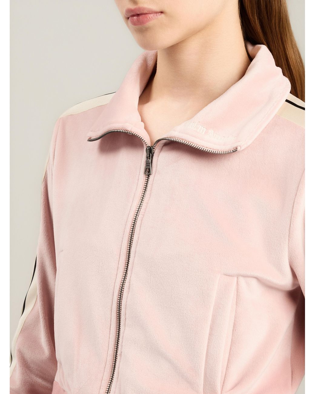 Palm Angels Pink Logo Chenille Crop Track Jacket