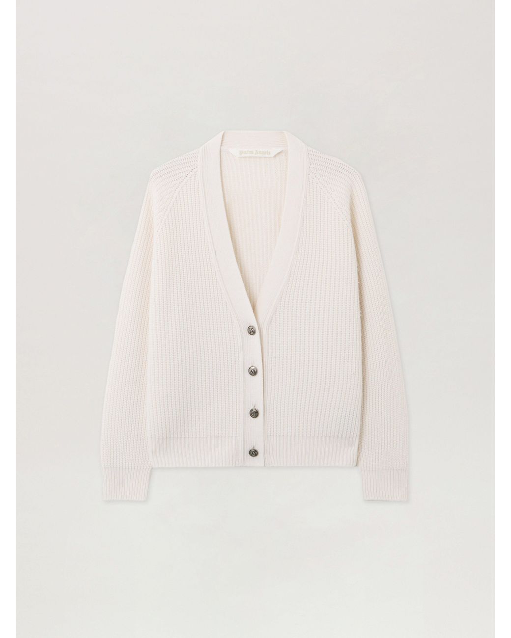 Palm Angels Natural Curved Logo Ribbed Cardigan Off